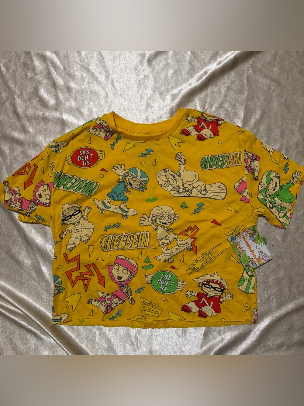 Nickelodeon Rocket Power All Over Print Yellow Cropped T-Shirt Size M